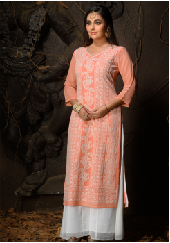 Pink Color Designer Georgette Straight Cut Kurti